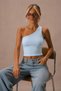 Women's One-Shoulder Crop Tank Top Stretchy Slim Fit Single Jersey Fabric Asymmetrical Neckline Blouse - 2