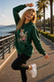 Women's Floral Patterned Cat Printed Hooded Kangaroo Pocket Cotton Casual Sweatshirt