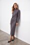 High Collar Drape Detailed Midi Length Lycra Knitted Dress - 4