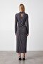 High Collar Drape Detailed Midi Length Lycra Knitted Dress - 7