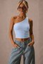 Women's One-Shoulder Crop Tank Top Stretchy Slim Fit Single Jersey Fabric Asymmetrical Neckline Blouse