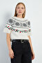Leaf Embroidered Short Sleeve Knit Sweater - 2