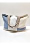 Blue Cream Color Patchwork Large Shoulder Bag - 3