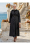 Women's Buttoned Lined Belted Bondit Black Trench - 3