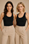 Women's U-Neck Thick Strap Cotton Modal Extra Ribbed Undershirt 2-Pack Black