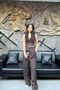 Women's Gold Buttoned Wide Leg Fabric Trousers with Elastic Waist at the Back Sun474 - 4