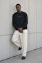 Men's Regular Fit Printed Crew Neck Black Sweatshirt - 5