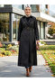 Women's Buttoned Lined Belted Bondit Black Trench - 2