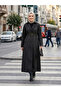 Women's Buttoned Lined Belted Bondit Black Trench - 5