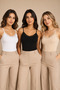 Women's Lace Detailed Thin Strap Cotton Modal Flexible Undershirt 3-Pack Black-White-Tan