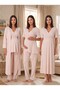 New Season Beige Piping Detailed Buttoned Breastfeeding Compatible Design Short Sleeve 100% Cotton Maternity Maternity Dressing Gown Nightgown Pajama Set - 2