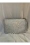 Pearl Detailed Glittery Silver Mini Chain Bag