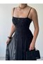 Women's Strappy Floral Embroidered Tulle Detail Long Dress - 6