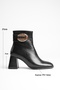 Women's Gold Buckle Detailed Thick Heeled Black Boots & Booties - 2