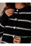 Crew Neck Gold Button Detailed Striped Trendy Basic Women's Knitted Cardigan - 2