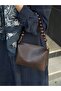 Women's Bitter Brown Bead and Chain Handle Shoulder and Hand Bag Stylish Design Baguette Handbag - 4