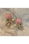 Gold Color Sparkling Stone Pink Tulip and Pearl Detailed Women's Stud Earrings - 3