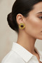 Stylish Forged Textured Yellow Color Brown Stone Detailed Women's Bijouterie Earrings - 2