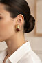 Yellow Toned Red Oval Stone Layered Stylish Design Bijouterie Earrings for Women - 2