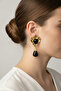 Yellow Toned Black Stone Stylish Bijouterie Earrings for Women - 2