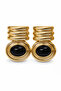Yellow Toned Black Oval Stone Detailed Stylish Bijouterie Earrings