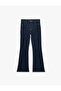 Buttoned High Waist Slim Fit Cotton Spanish Flare Denim Trousers - Flare Jeans - 5