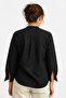 Women's Black Floral Embroidered Scalloped Comfortable Fit 100% Cotton Shirt with Stand Collar and Buttons - 5