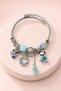Women's Steel Charm Bracelet with Pink and Purple Stones, Panda Butterfly Flower Figure, Stainless Steel Tarnish-Resistant Bracelet