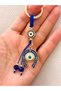 Navy Blue Stringed Gilded Horseshoe Metal Keychain, Lucky Keychain, Metal Evil Eye Bead Keychain Bag Accessory - 4