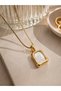 Women's Stainless Steel Necklace - Gold Snake Chain Steel Necklace with Amorphous Rectangular Stone Modern Stylish Jewelry - 4
