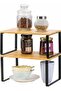 2-Pcs Counter Shelves Organizer Kitchen Stackable Expandable Cabinet Shelf - Wood Organizer Expandable CounterTop Racks For Office Bathroom Bedroom Metal and Bamboo - 3