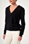 Women's Collar Stone Printed Sweater Black 25322 - 5