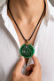 Green Agate Stone Religious Unisex Necklace with Allah Muhammad Written on Brass Apparatus - 5