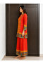 Women’s Orange Printed Chiffon Co-Ord Set | Long Tunic Top & Wide-Leg Pants | Ethnic Contemporary Wear - 3