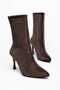 Women's Suede Stone Boots - Pointed Toe Stone Embellished Thin Heeled Back Zipper Boots - 4