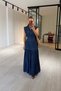 T Sleeve Bellows Pocket Tensel Denim Navy Blue Maxi Dress
