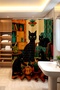 Bathroom Curtain, Black Coffee Cat Patterned Shower Curtain, Bathtub Curtain 175X200Cm - 3
