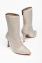 Women's Suede Stone Boots - Pointed Toe Stone Embellished Thin Heeled Back Zipper Boots - 5