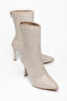 Women's Suede Stone Boots - Pointed Toe Stone Embellished Thin Heeled Back Zipper Boots - 3