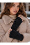 Black Cut-Off Bearded Soft Textured Winter Gloves Eld63