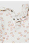 Baby Cream Patterned Ruffle Collar Detailed Snap Fastener Short Sleeve Bodysuit - 3