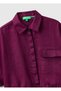Women's Dark Purple 100% Linen Pocketed Drawstring Shirt - 3