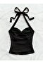 Black Starfish Neck Tie Detail Summer Blouse - 2