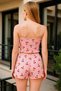 Pink Cherry Patterned Ribbon Strap Shorts Pajama Set - 2