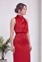 Women's High Neck Draped Midi Length Satin Dress Khaki, Red, Navy Blue, Black - 4
