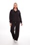 Ribbed Collar Detailed Zipper and Snap Fastener Pants in Green Modal Fabric Plus Size Tracksuit Set