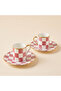 Bella Pudra 2-Person Porcelain Coffee Cup Set – Powder Square Pattern, Gold Detail, 4 Pieces - 2