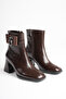 Women's Thick Heeled Bitter Brown Buckle Boots & Booties
