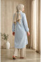 Shirt Collar Striped Buttoned Linen Tunic 0332-08 Baby Blue - 5