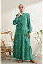 Floral Patterned Belted Hijab Dress 0299-03 Green - 3